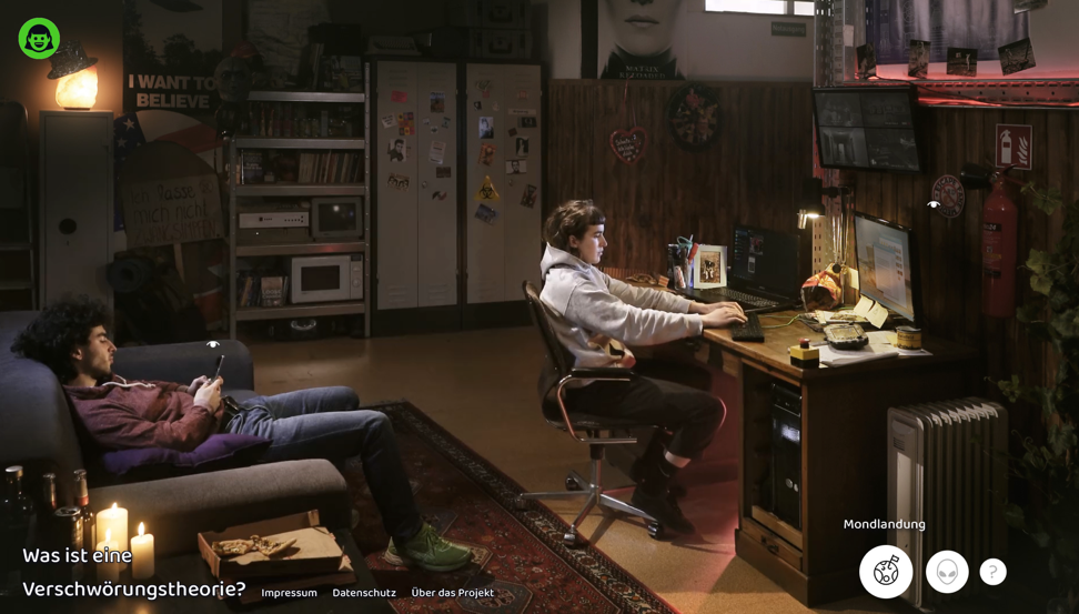 Darstellung des Serious Game Wiebkes Wirre Welt. Zu sehen ist ein Jugendzimmer und zwei Freunde.